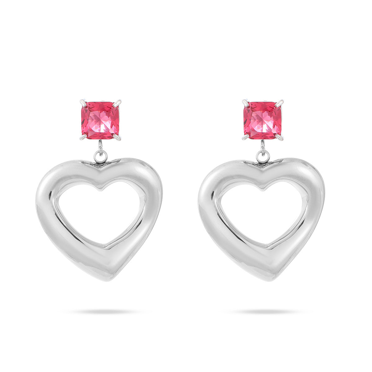 Fashionable Minimalist Heart-Shaped Zirconia-Set Titanium Steel Stud Earrings for Women with Plated Finish