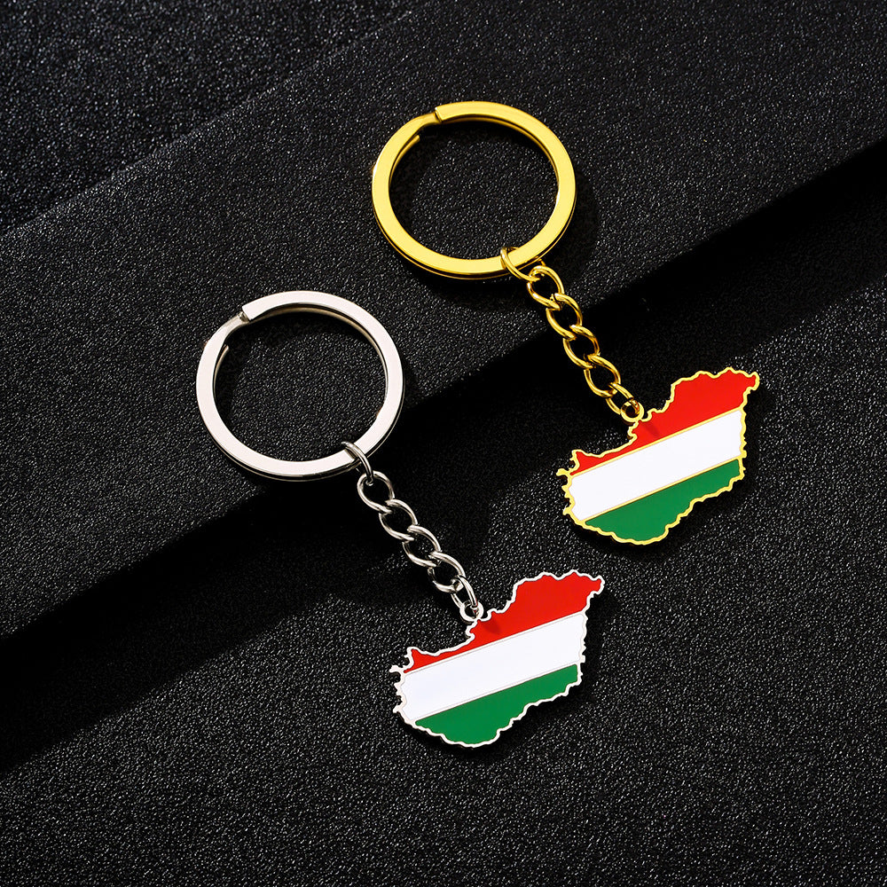 Llavero colgante de resina estilo étnico con la bandera de Hungría en acero de titanio para hombres y mujeres