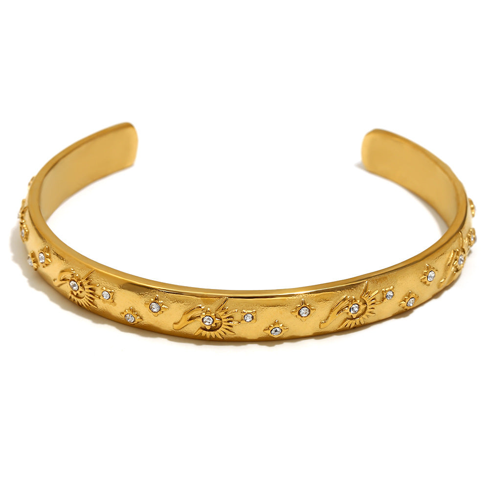 Elegant Geometric 18K Gold Plated Stainless Steel Ring Bracelet Earring Set for Women