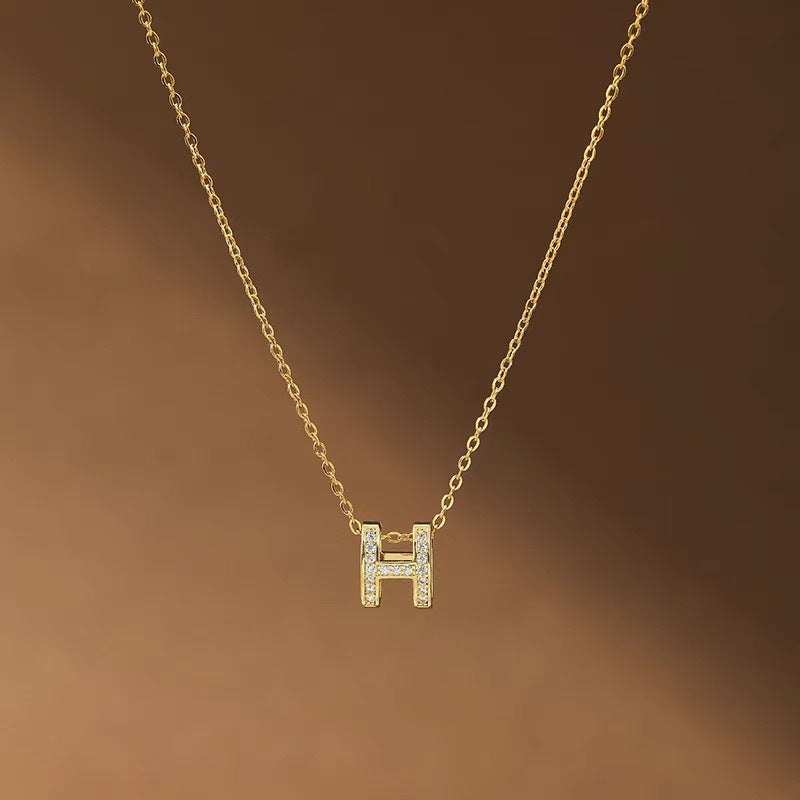 Minimalist Letter H Pendant Necklace for Women in Titanium Steel with Plated Finish on O-Chain