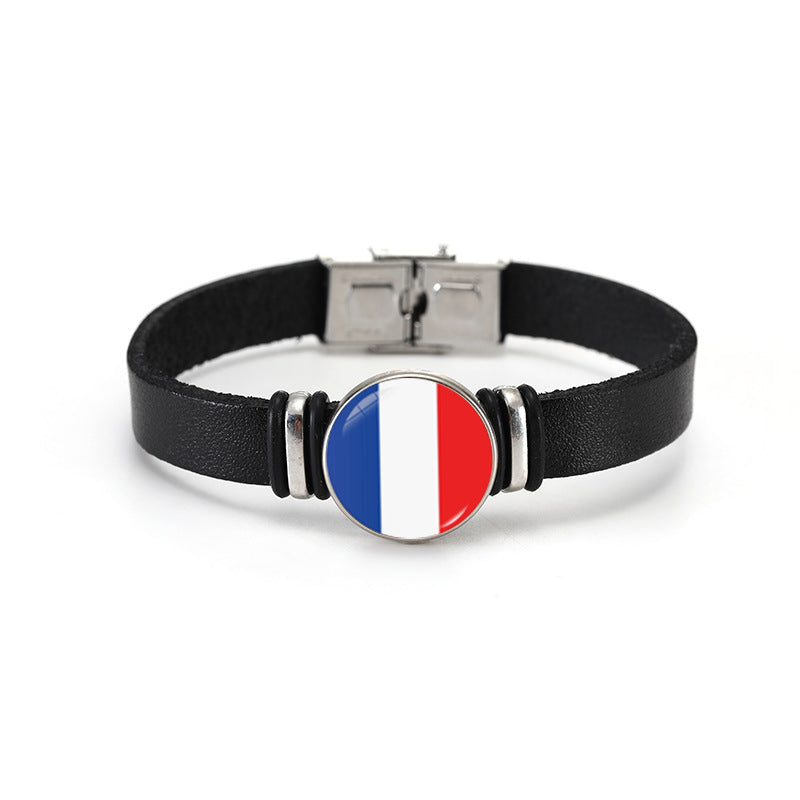 Geometric Plated Leather Bracelet Unisex World Cup Flag Design Casual Wristband