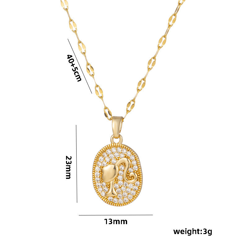 Collana da donna con ciondolo minimalista di Barbie in acciaio al titanio con finitura placcata e catena ondulata
