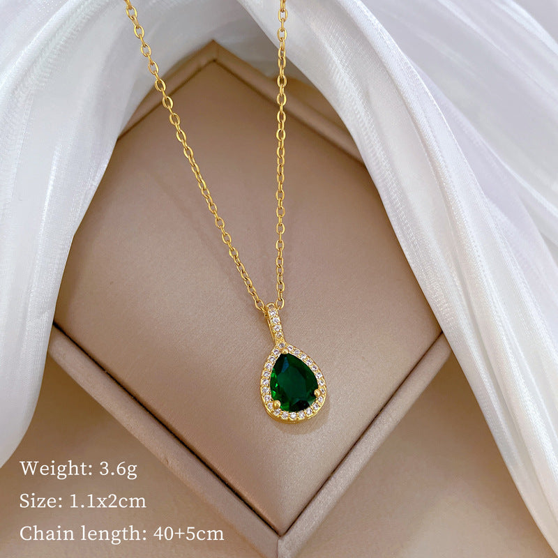 Luxury Minimalist Sweet Geometric Rhinestone Pendant Necklace for Women Titanium Steel O-Chain