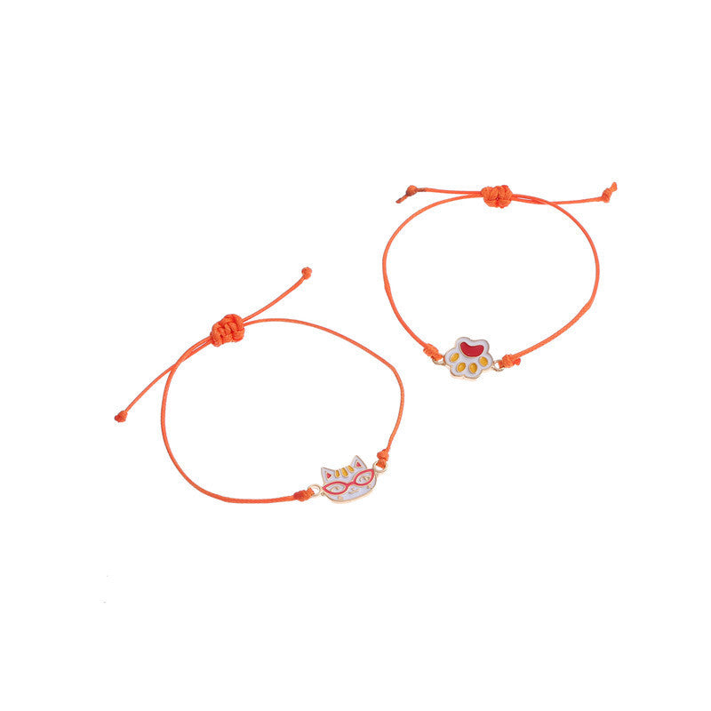 Cartoon Cat Paw Charm Bracelet for Kids with Enamel Finish in Alloy, Sweet Style Animal-Shaped Wristband