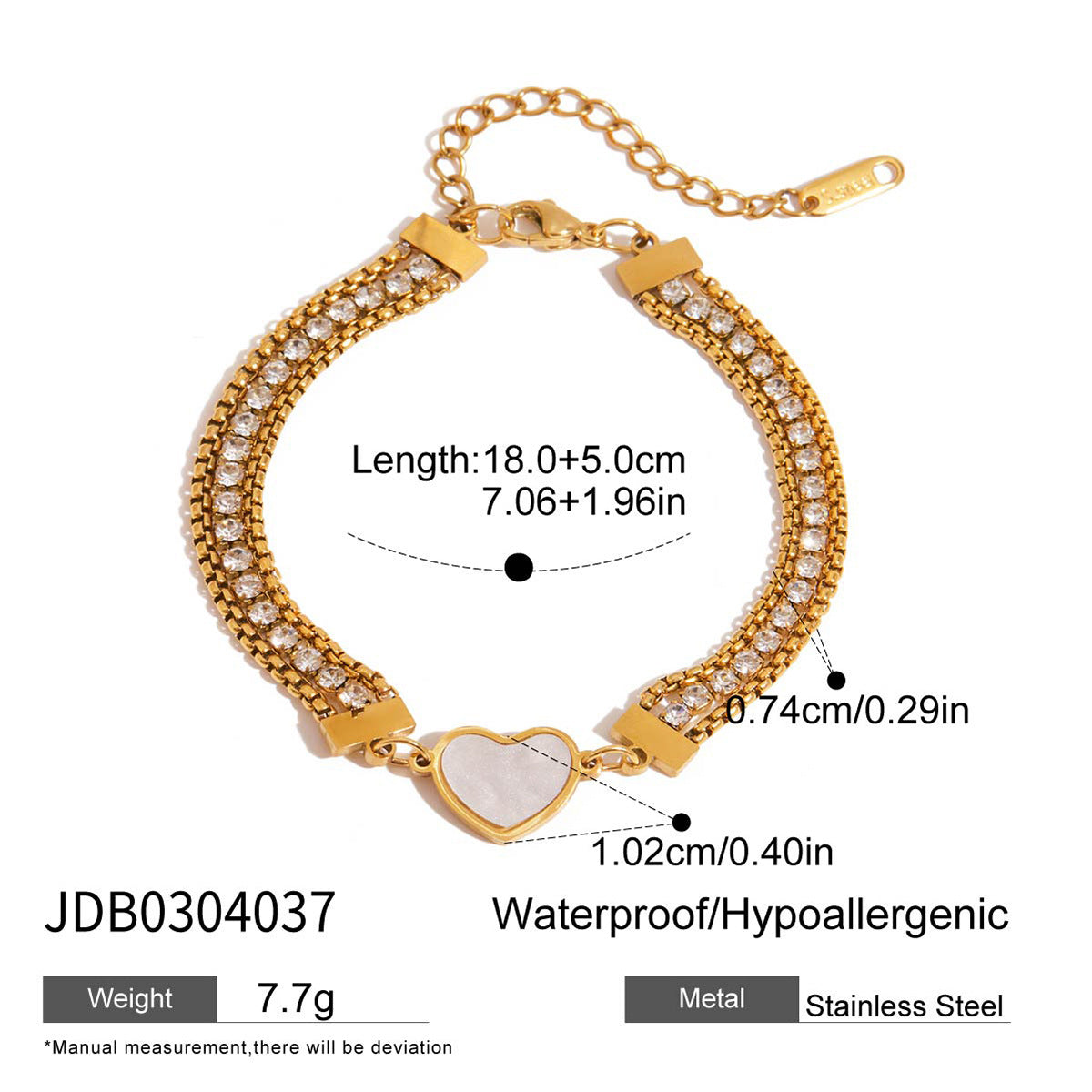 Elegante Bracciale Placcato in Acciaio Inossidabile a Forma di Cuore per Donne con Dettagli in Strass Gioielli di Lusso