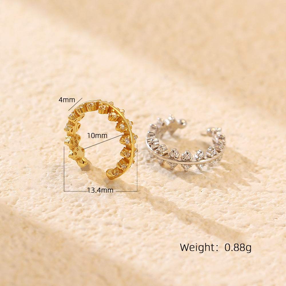 Geometric Triangle Shape S925 Sterling Silver Clip-On Earrings with Rhinestone Inlay for Women