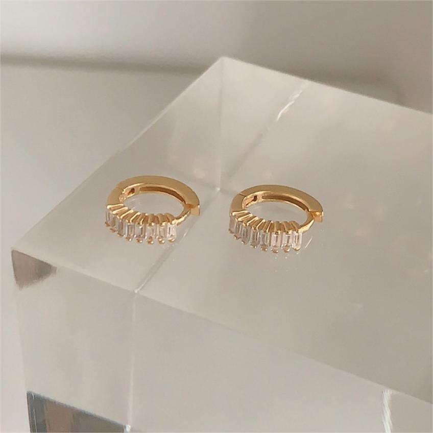 Minimalist Sweet 925 Sterling Silver Square Cubic Zirconia Plated Hoop Earrings for Women