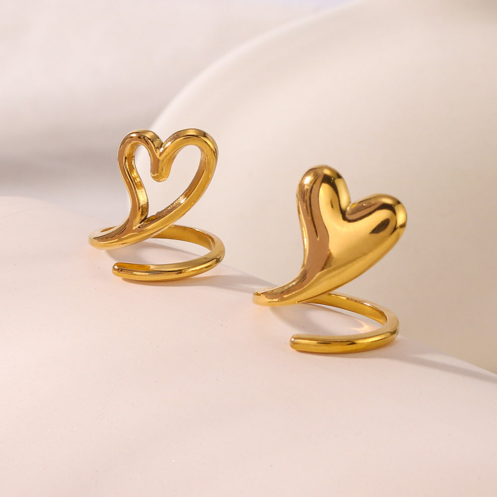 Minimalist Hollow Heart Stainless Steel Ring with 18K Gold Plating for Women and Men