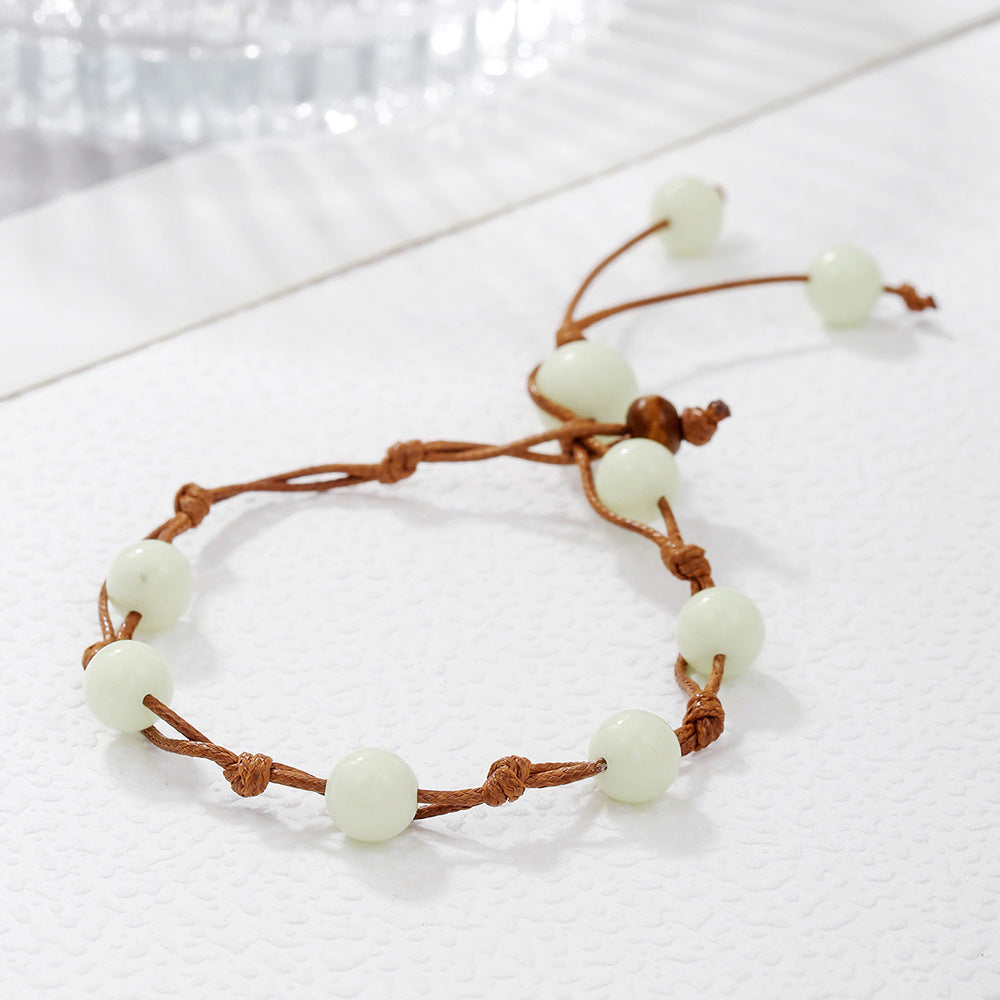 Bohemian Ethnic Handmade Woven Luminous Beaded Star Anklet for Women