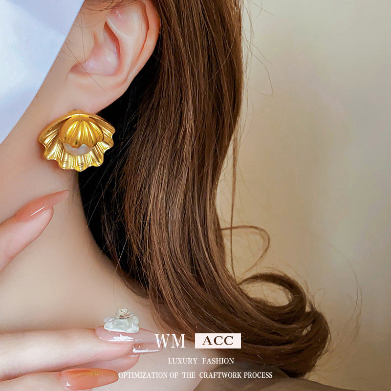 Orecchini pendenti da donna con perle, conchiglie, design geometrico e stile vintage, placcati in oro