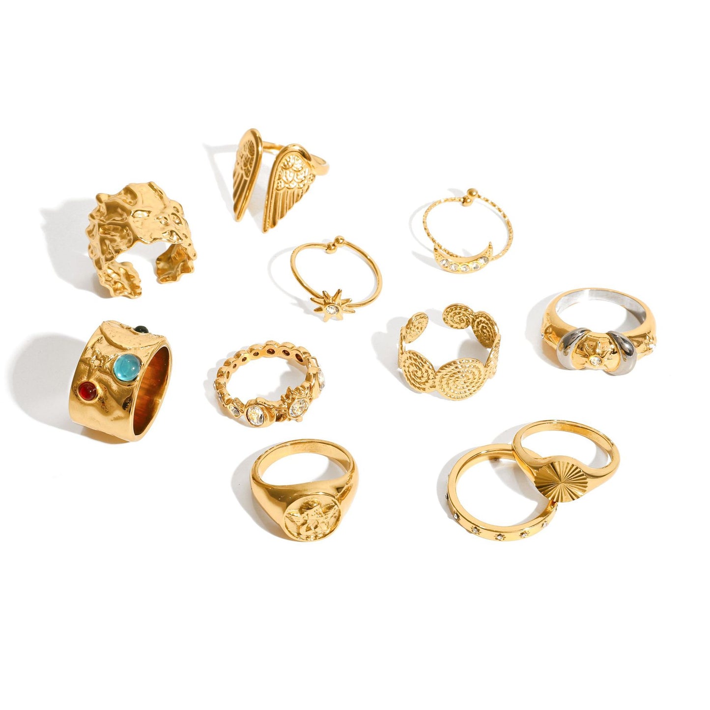 Anello geometrico in acciaio al titanio da donna con finitura galvanica, accessorio di moda di lusso ispirato al vintage
