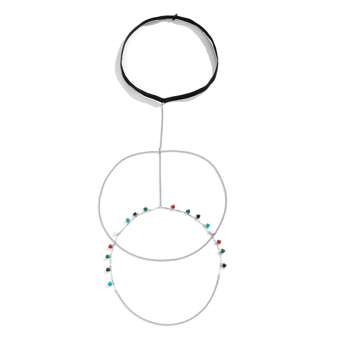 Minimalist Geometric Alloy Anklet for Women with Double-Layer Chains and Fringe Detail
