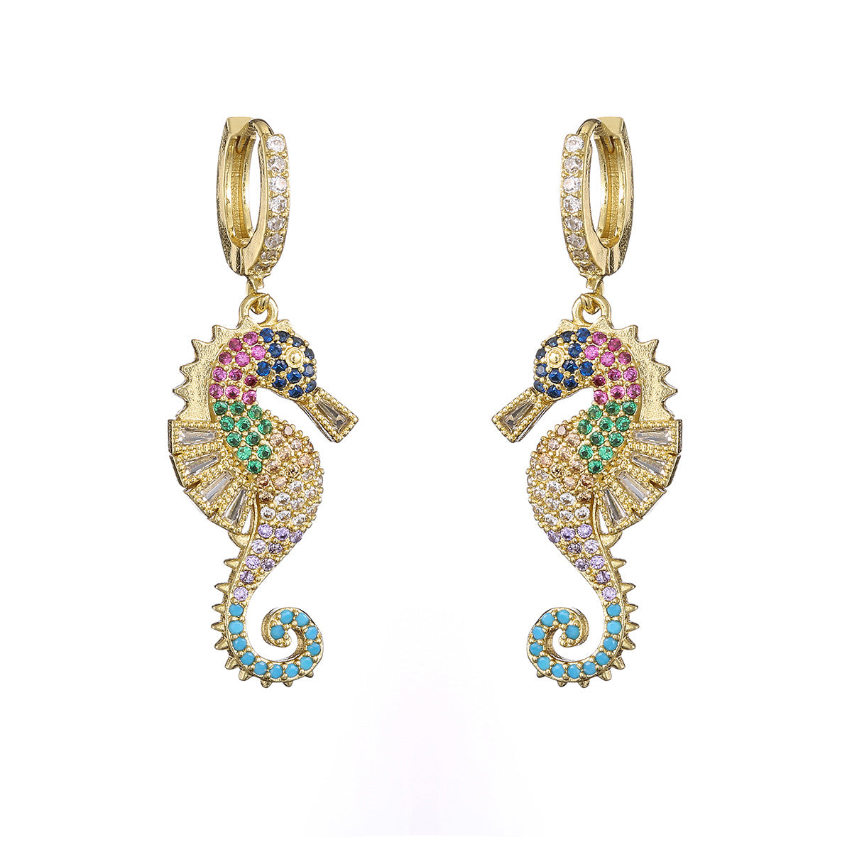 Minimalist Seahorse-Shaped Copper Earrings with 18K Gold Plating and Zircon Accents for Women