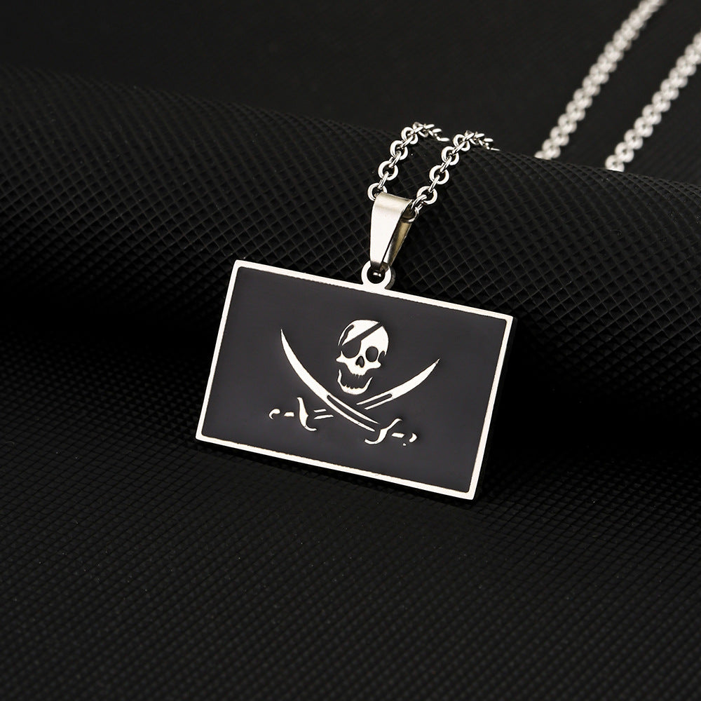 Collana con ciondolo simbolo pirata geometrico Dark Academia in acciaio inossidabile 304 placcato sottovuoto per layering o come catena per maglione, unisex