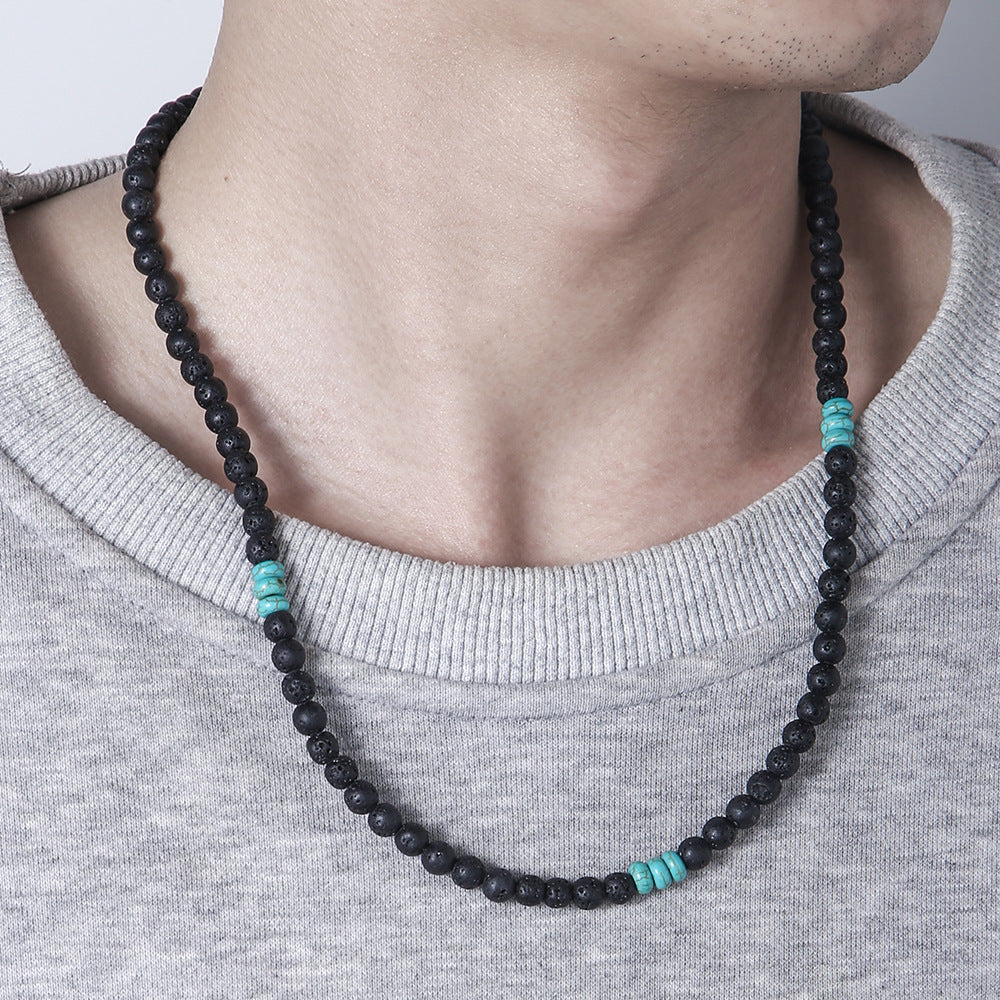 Bohemian Matte Geometric Round Stainless Steel and Acrylic Beaded Necklace with Alloy Pendant