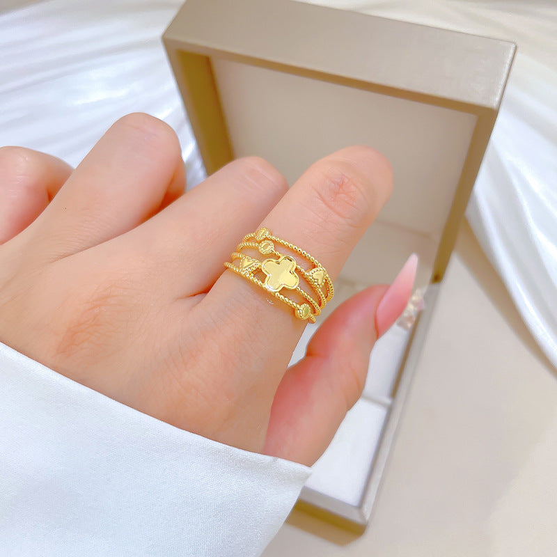 Minimalist Sweet Gold Plated Crown Ring Adjustable Brass Band for Women and Couples