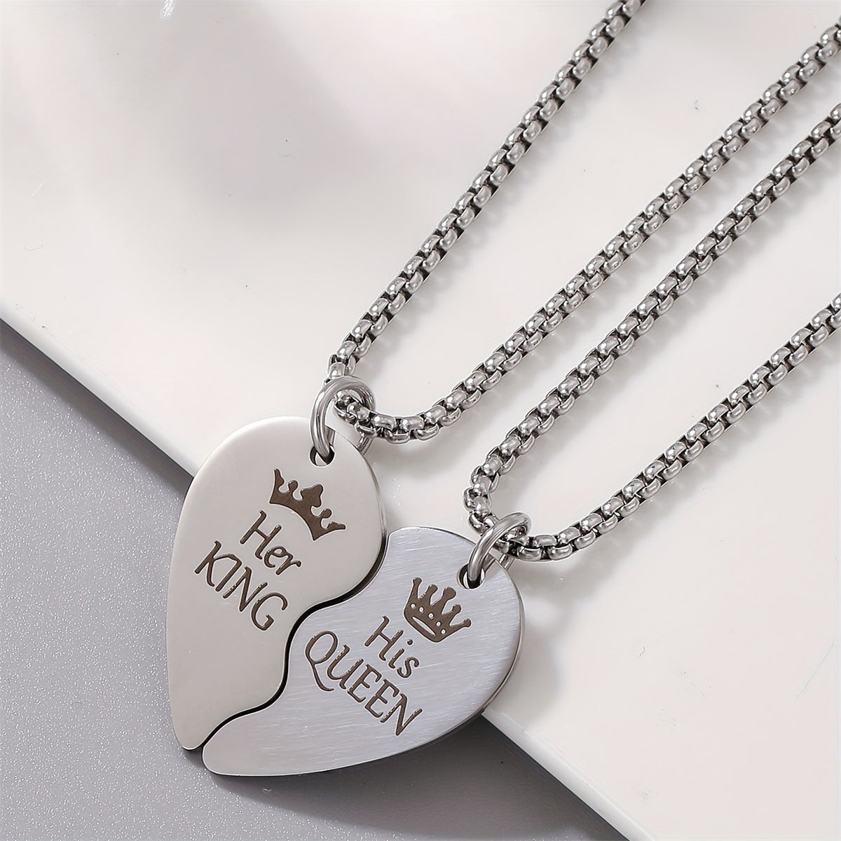 Personalized King and Queen Stainless Steel Pendant Necklace for Women with Polished Titanium Steel Charm and Drop Shape Design