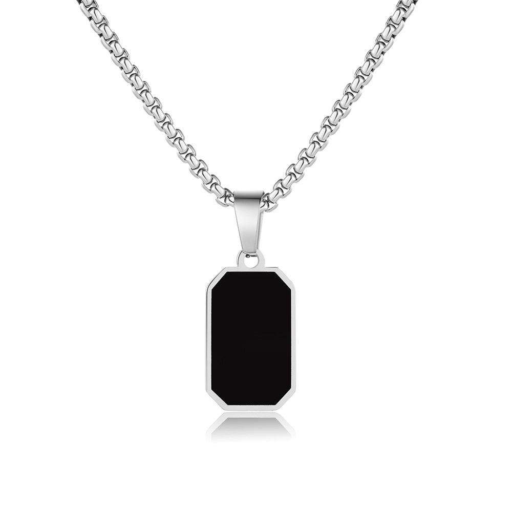 Hip-hop Black Square Drip Oil Stainless Steel Pendant Necklace with Curb Chain for Unisex