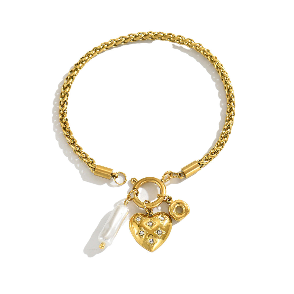 Elegante Ciondolo a Barra in Ottone con Intarsio a Cuore Geometrico e Diamanti per Donna