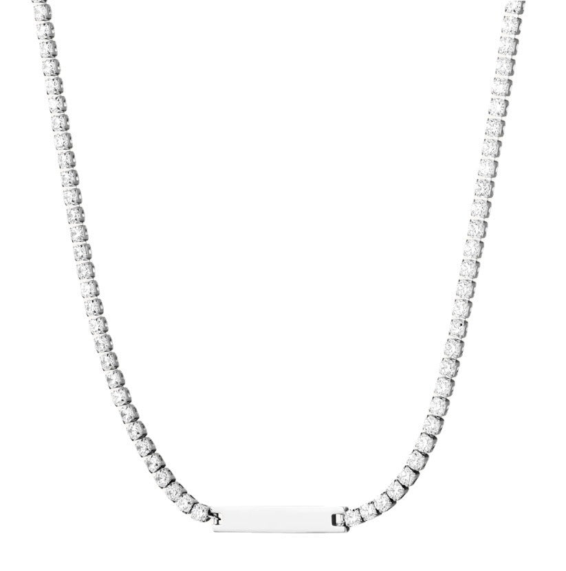 Collar con colgante de rectángulo geométrico minimalista y elegante chapado en oro de 18 quilates con incrustaciones de diamantes de imitación de acero inoxidable para mujer, barra de dijes de bricolaje