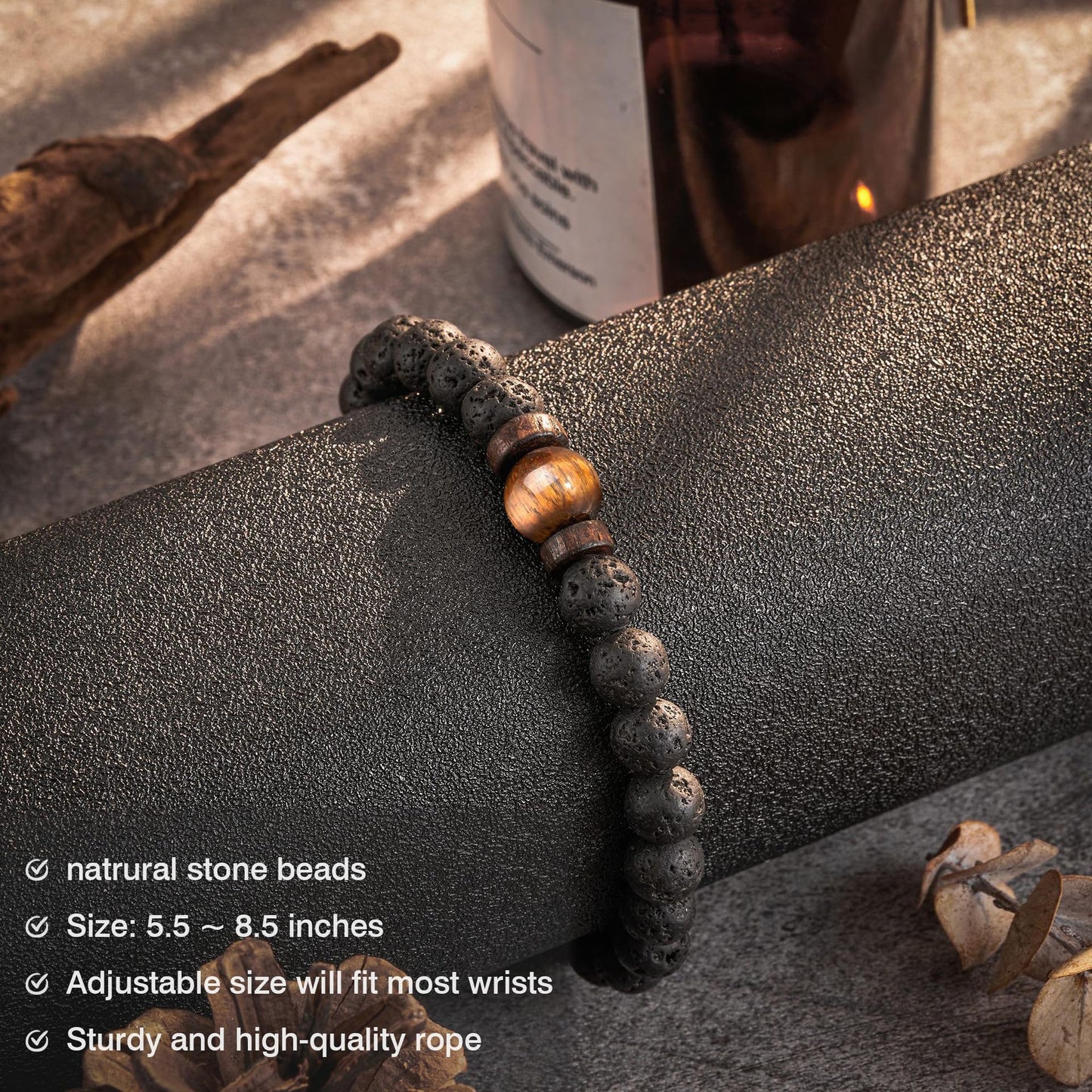 Minimalist Matte Round Geometric Natural Stone Beaded Bracelet Unisex Business Casual Wristband