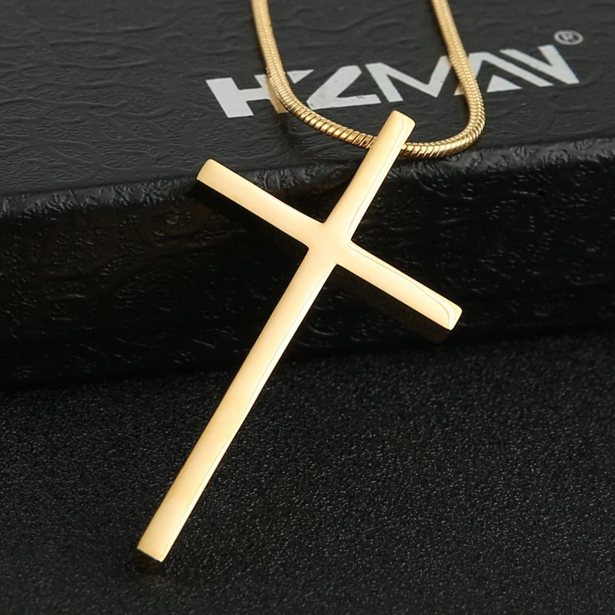 Minimalist Cross Pendant Necklace for Men and Women in Titanium Steel with 18K Gold Plated Snake Chain