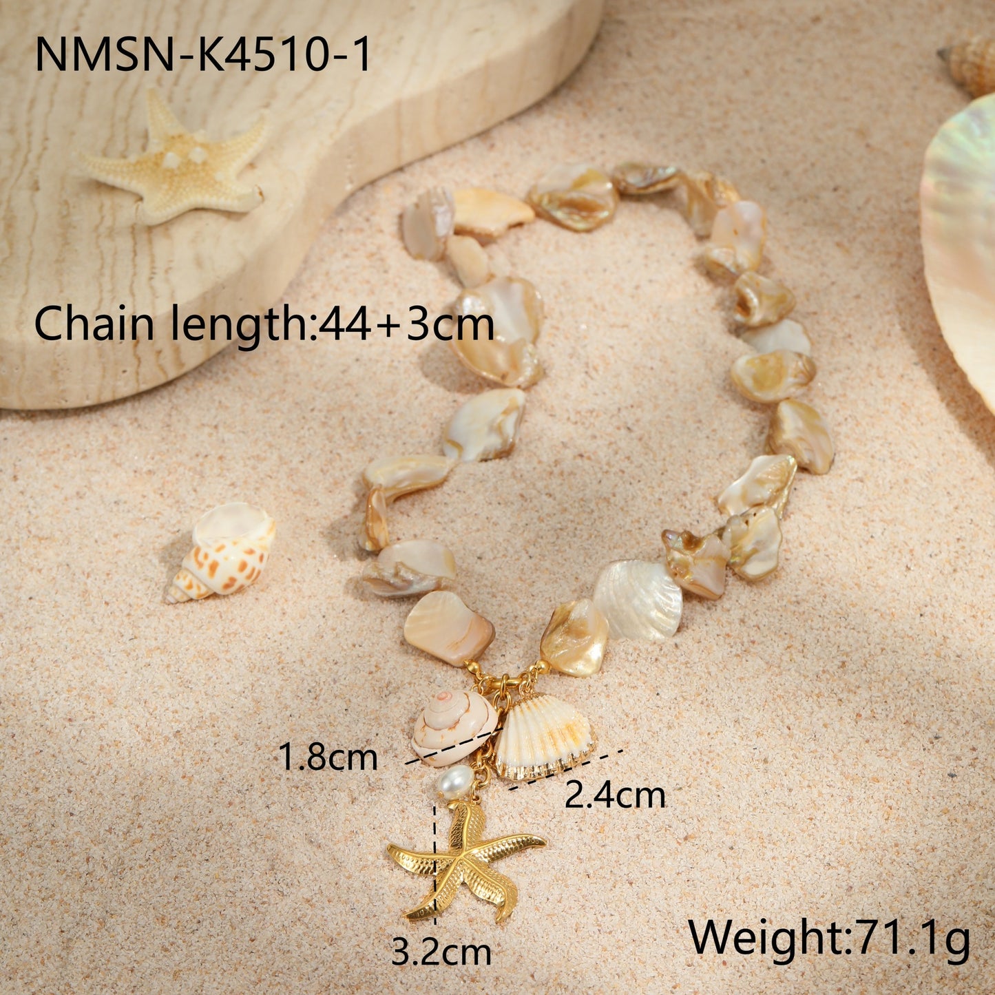 Fashionable Beach-Themed Necklace Set with Shell and Starfish Charms Stainless Steel Plated Summer Jewelry for Women
