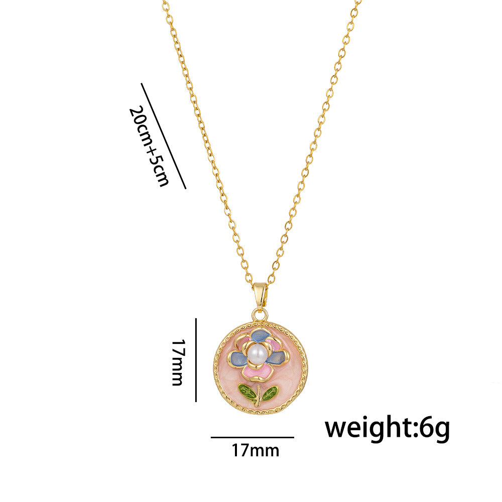 Minimalist Floral Pendant Necklace in Titanium Steel with Enamel Finish, Tulip and Camellia Design, O-Chain, Women's Lightweight Luxury Jewelry
