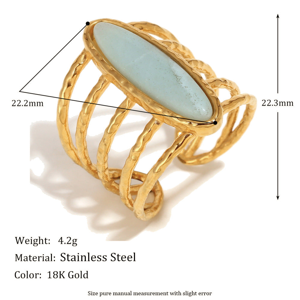 Creative Geometric Stainless Steel Ring with 18K Gold Plating for Women
