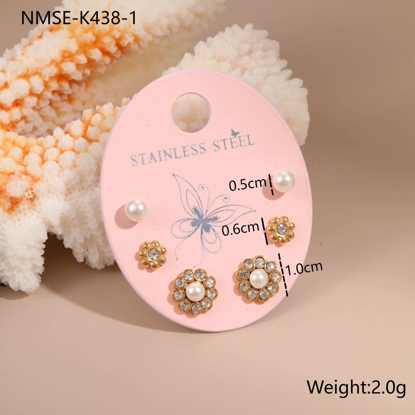 Orecchini a perno geometrici in acciaio inossidabile da donna, set da tre con intarsi di strass