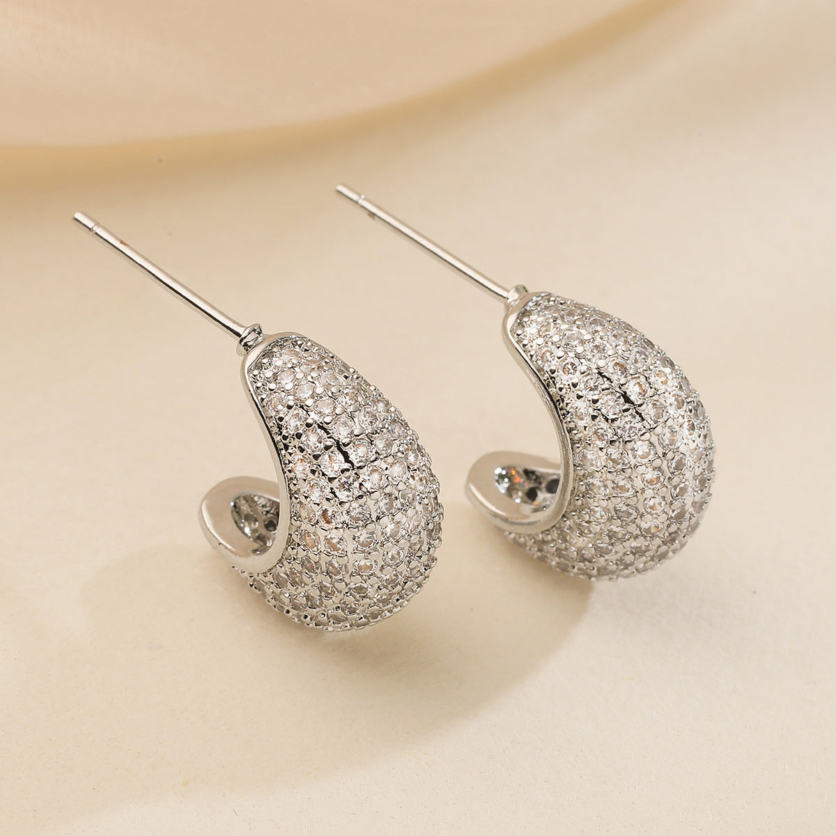 Minimalist Luxury Geometric Gold Plated Brass Cubic Zirconia Inlay Earrings for Women