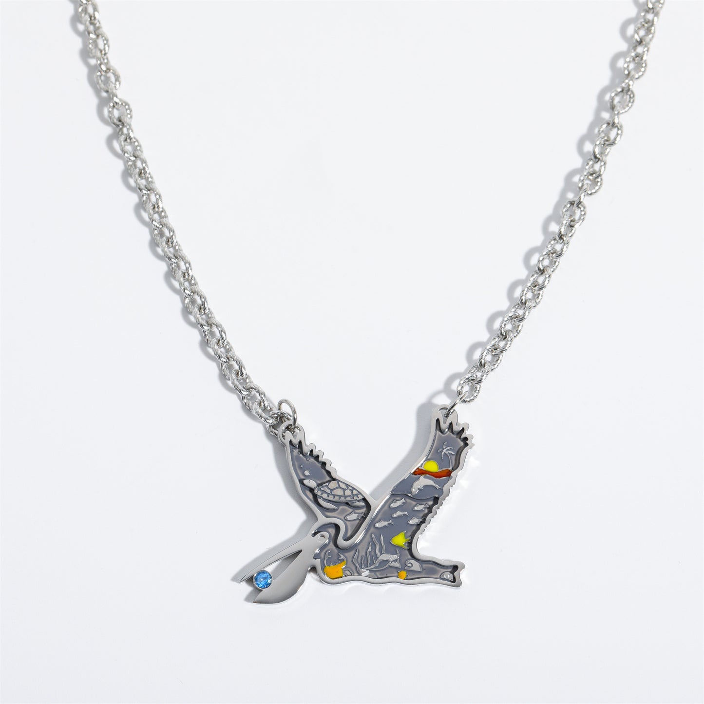 Vintage Bird Pendant Necklace for Women and Men in Stainless Steel with Titanium Steel Charm and Electroplated Finish on O-Chain