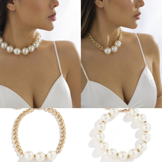 Rustic Chic Geometric Beaded Pearl-Style Rhinestone Necklace for Women with Alloy Base and Plated Finish
