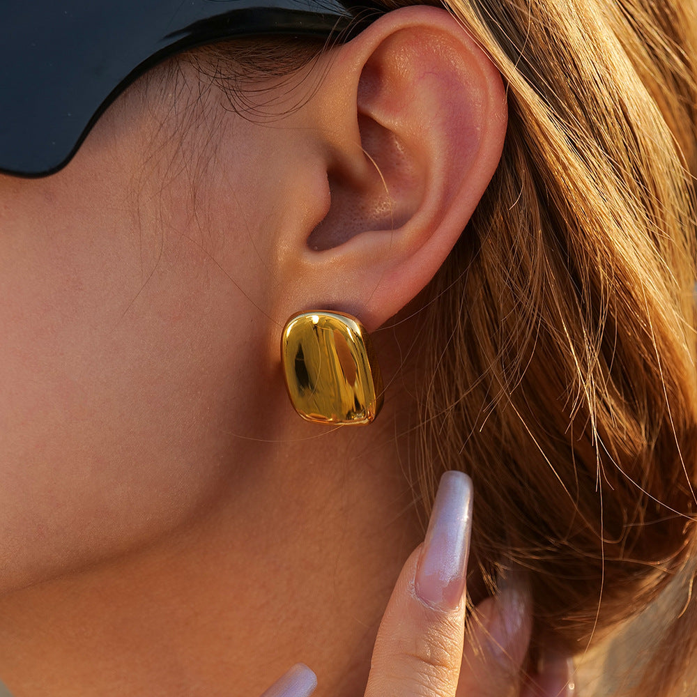 Minimalist 18K Gold Plated Stainless Steel Geometric Rectangle Stud Earrings for Women
