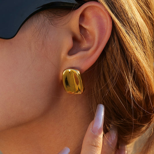 Minimalist 18K Gold Plated Stainless Steel Geometric Rectangle Stud Earrings for Women