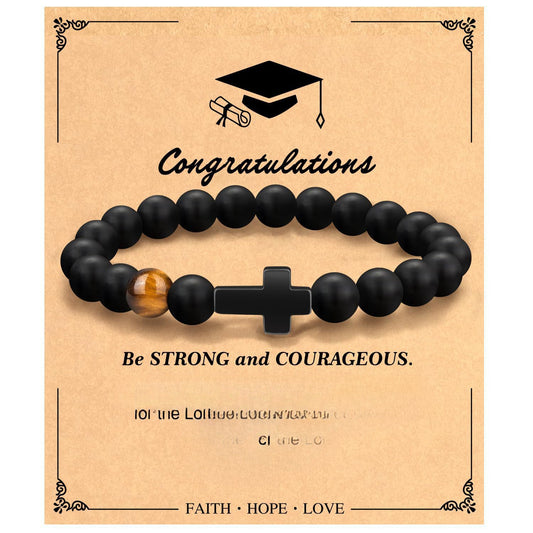 Minimalist Matte Tiger Eye Stone Cross Beaded Bracelet for Men