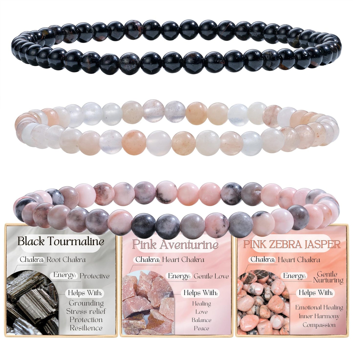 Minimalist Natural Agate and Crystal Geometric Beaded Stretch Bracelet for Women