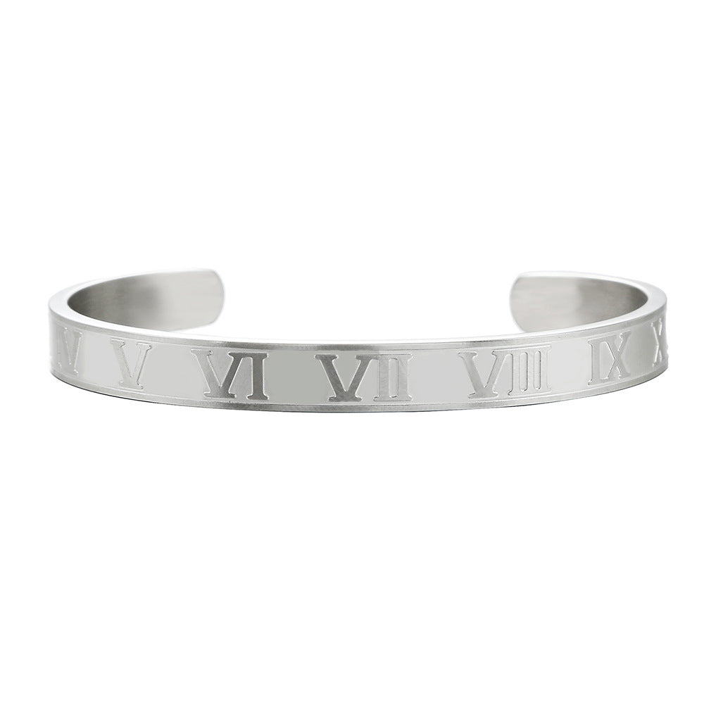 Punk Geometric C-Shape Open Roman Numeral Plated Stainless Steel Bracelet for Unisex