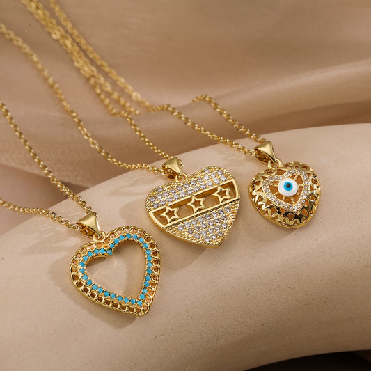 Minimalist Heart-Shaped Copper Pendant Necklace with Real Gold Plating and Zircon Accents for Women