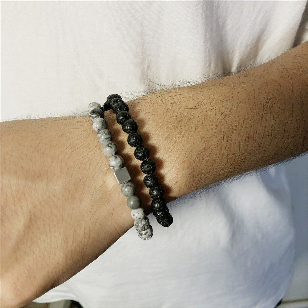 Casual Unisex Micro-pave Cubic Zirconia Round Glass Bead Bracelet Set