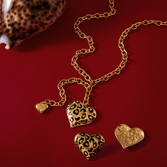 Set di collana e orecchini in acciaio al titanio a forma di cuore minimalistici, gioielli da donna in acciaio inossidabile placcato