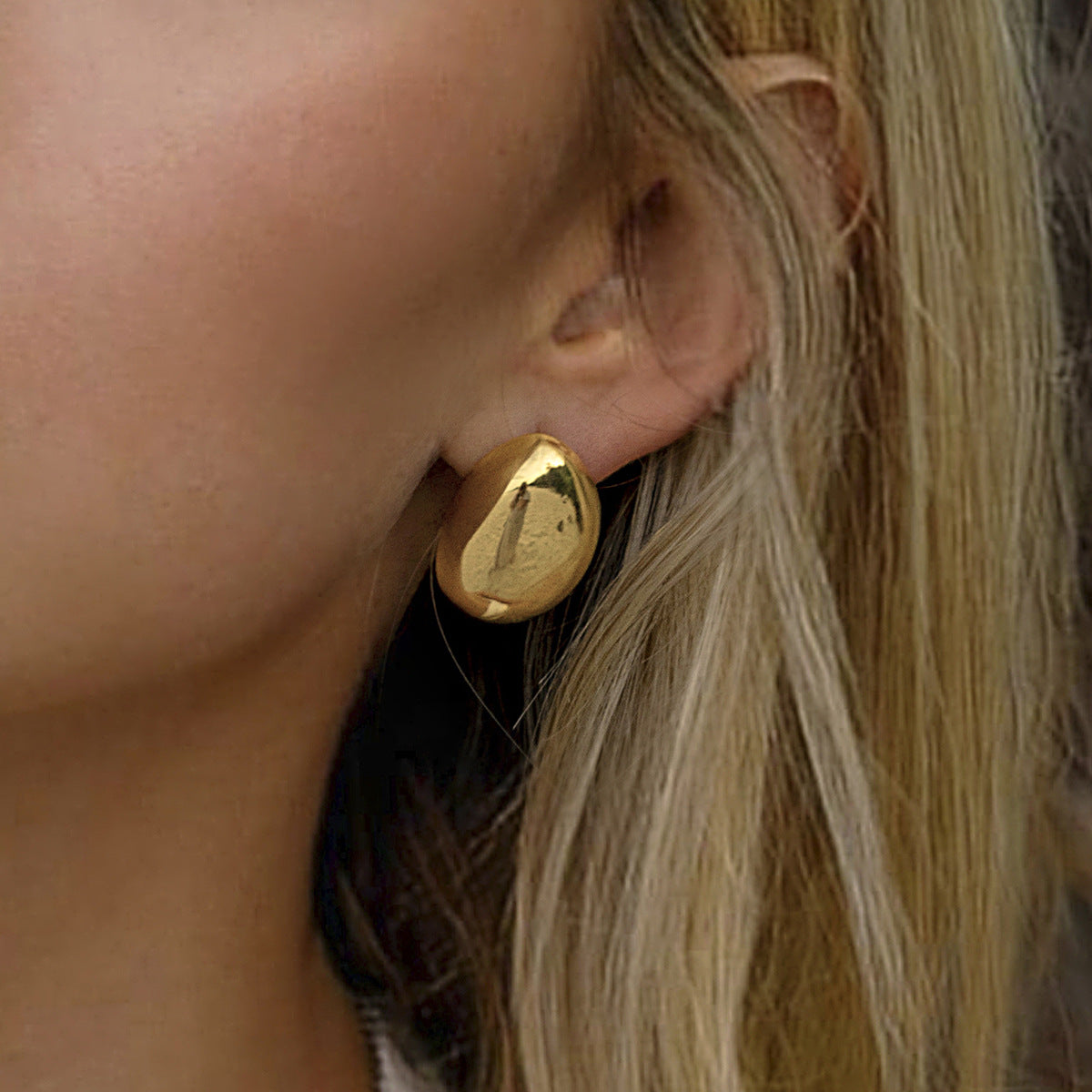 18K Gold Plated Stainless Steel Round Oval Geometric Earrings for Women