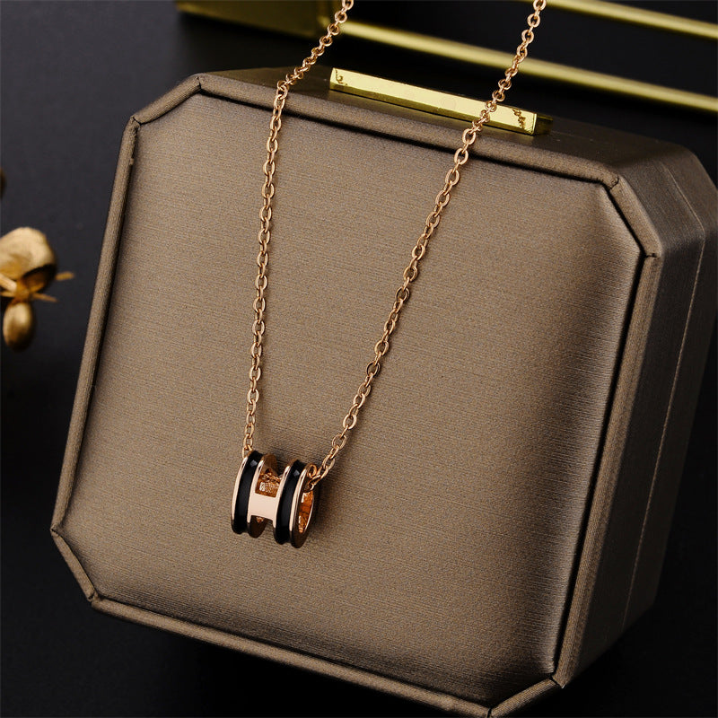 Minimalist Geometric Enamel Letter Pendant Necklace in Titanium Steel with Gold Plating on O-Chain for Women