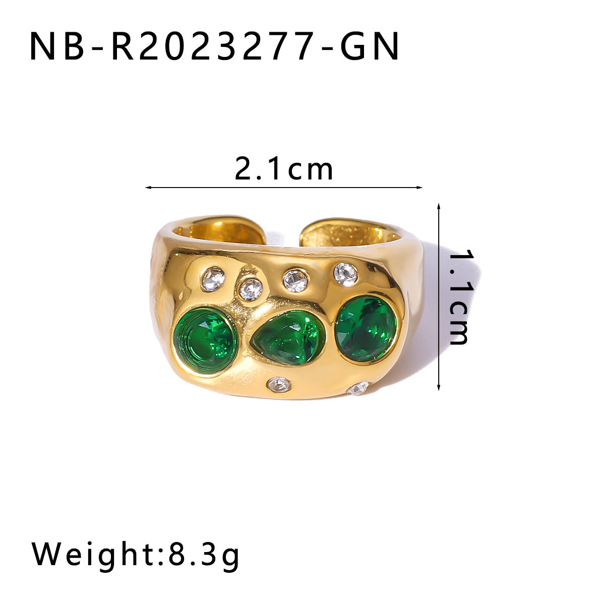 Anello aperto regolabile vintage in acciaio inossidabile con intarsio di strass colorati e placcatura in oro 18 carati, gioiello geometrico minimalista
