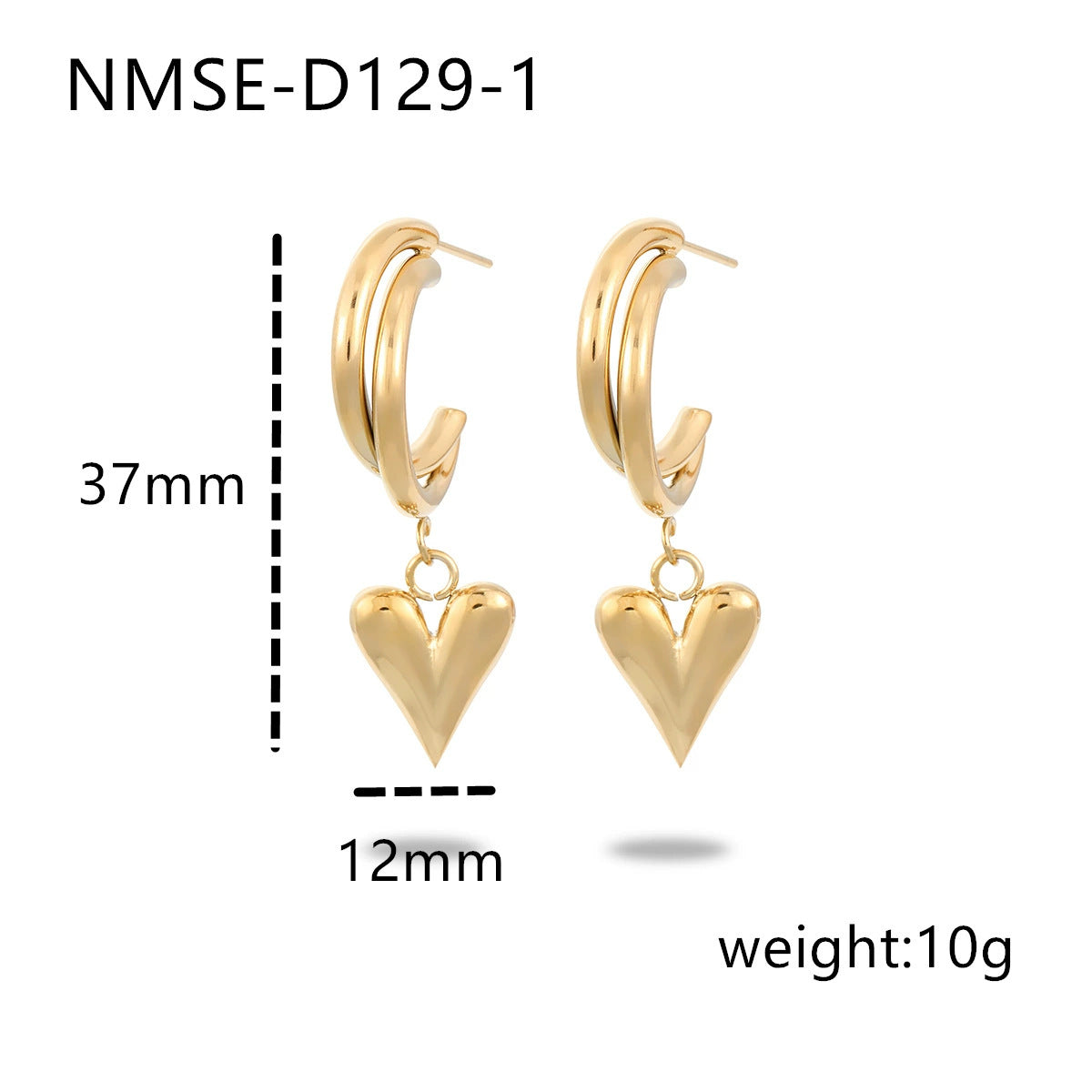 Fashionable Heart-Shaped Stainless Steel Stud Earrings with Plated Finish for Women