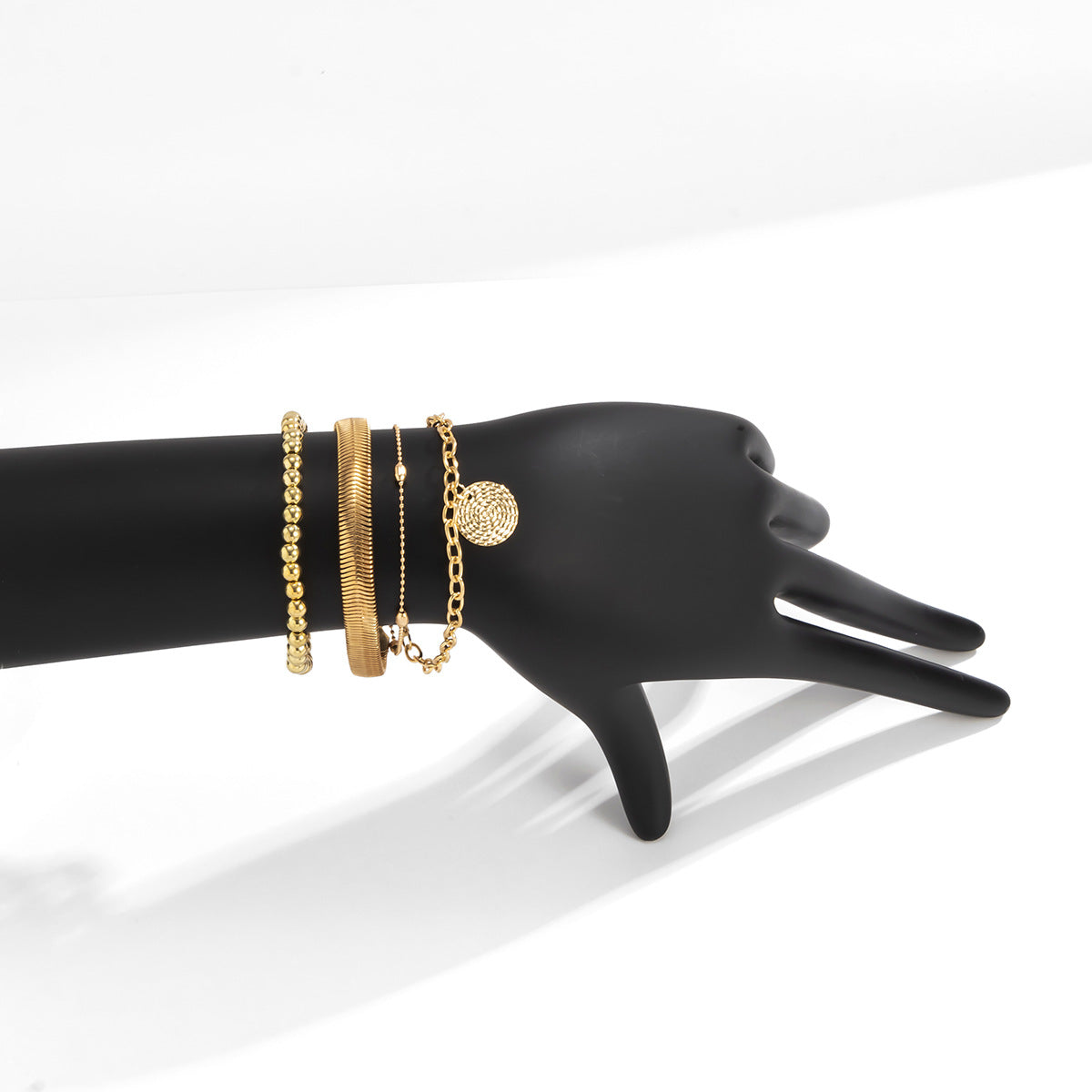 Punk Style Geometric Matte Round Pendant Bracelet Set with Snake Chain for Women