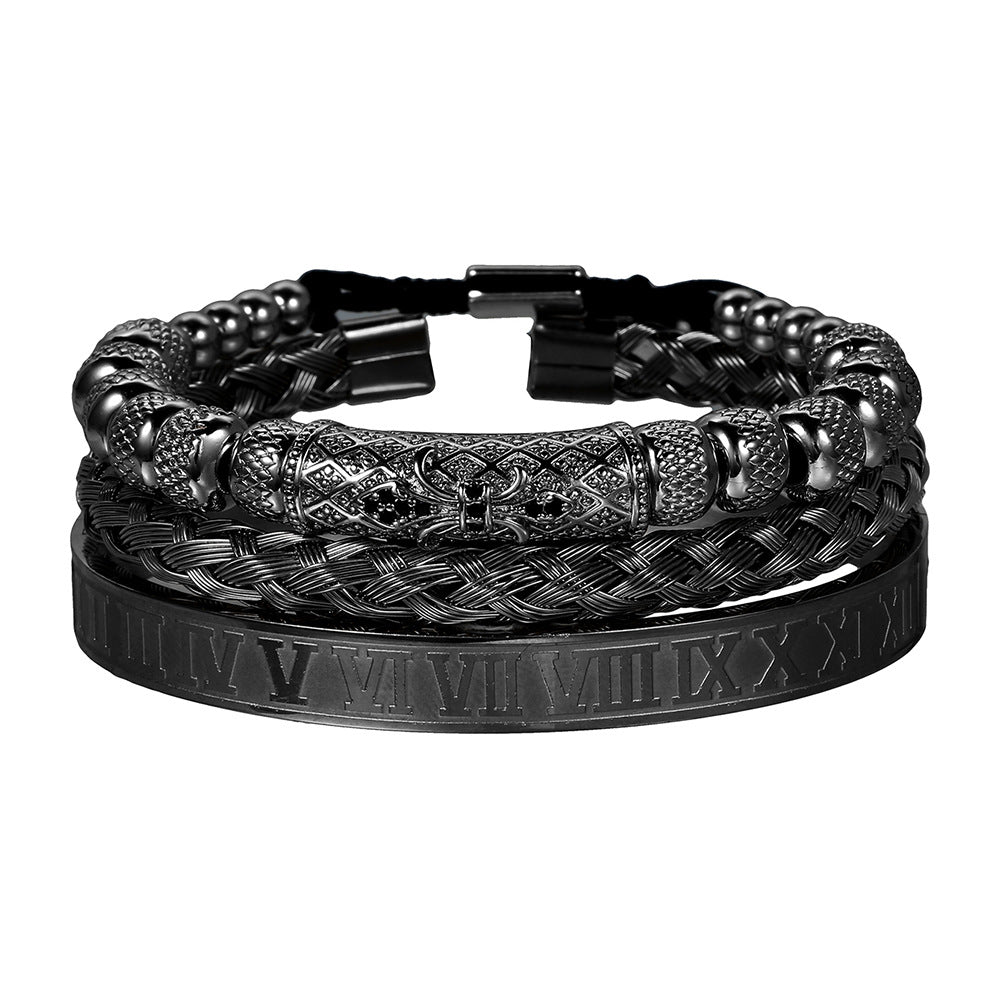 Vintage Geometric Letter Woven Stainless Steel Bracelet with Cubic Zirconia and Drip Oil