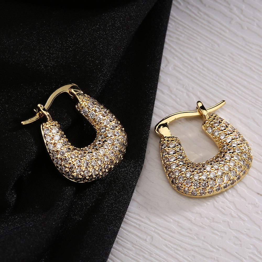 Minimalist Geometric Earrings for Women with Copper Base and Rhinestone Inlay, Plated Finish, Irregular Shape Design