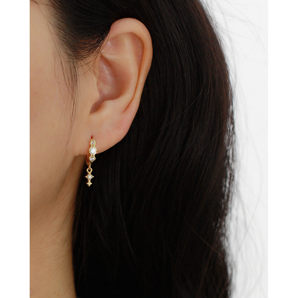 Pendientes de plata de ley S925 geométricos minimalistas con incrustaciones de pedrería para mujer