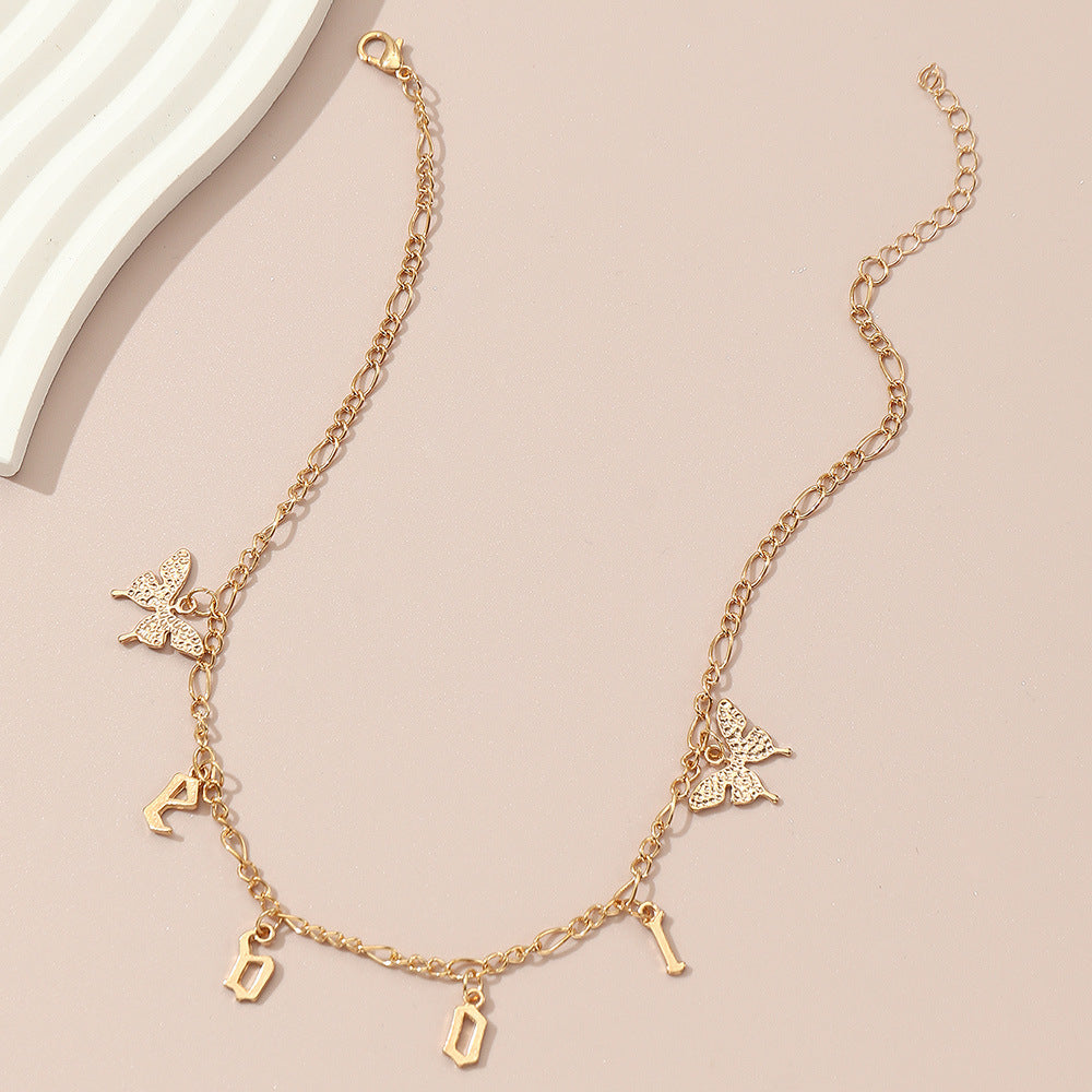 Collana con Pendente a Farfalla Minimalista per Ragazze in Lega Metallica con Catena a Onda d'Acqua Collana girocollo per Bambini